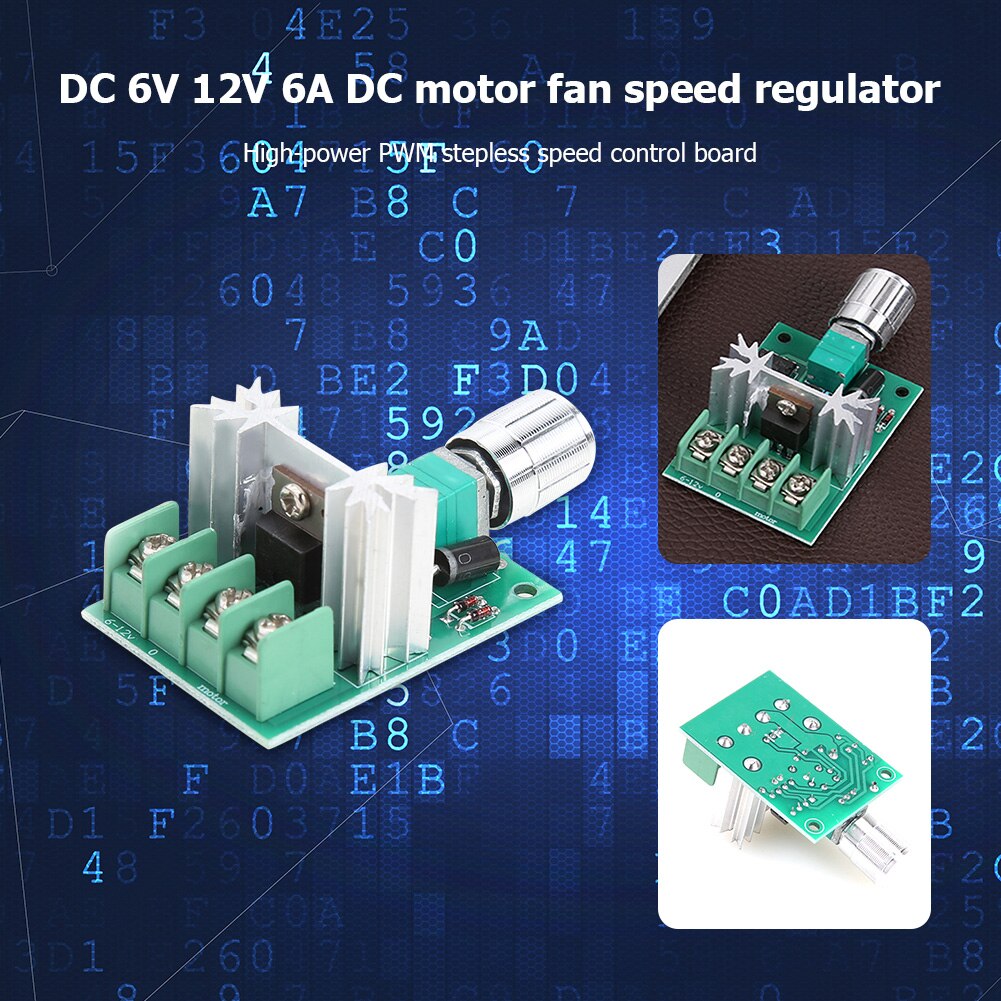 Pwm-DC-Motorregler, 6V-12V 6a Pwm-DC-Motorregler Hohe Leistung stufenloser variabler Geschwindigkeitsschalter