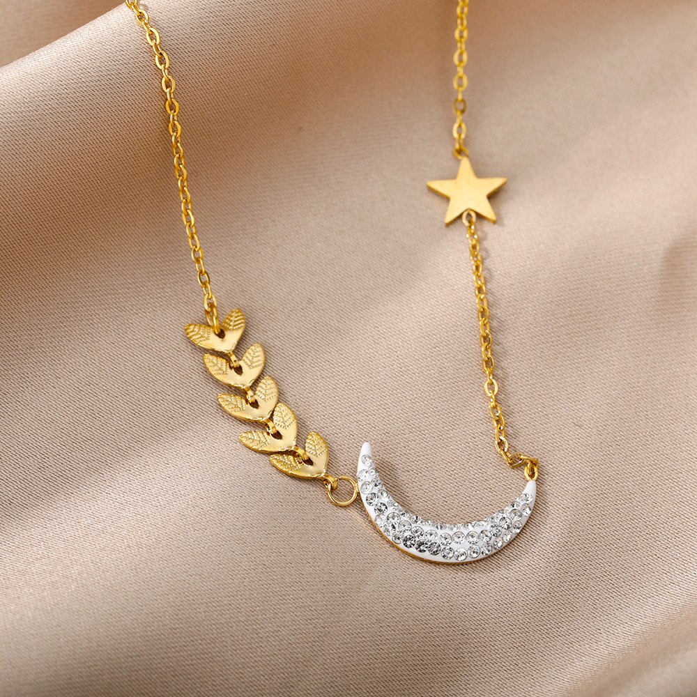Multilayer Hart Hanger Ketting Voor Vrouwen Elegante Rvs Gouden Ketting Zirkoon Moon Star Ketting Bohemian Sieraden: N03607