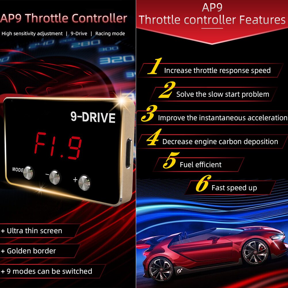 Plug And Play Throttle Controller Pedal Commander Car Electronic Power Converter Digital Display 9 Drives Racing LCD Screen
