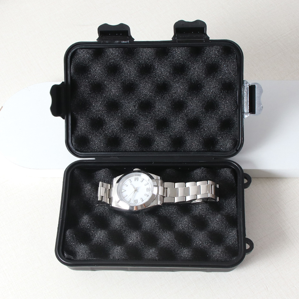 Schwarze Uhrenschutzboxen, hohe Härte, Kunststoff, taktische Box, Uhrenbox, Verpackung, Schwammschutz, Uhrengröße optional