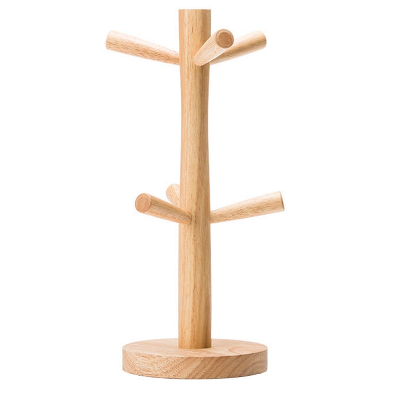 Arbre porte-tasse à 6 crochets, porte-tasse en bois, support de table, tasse de thé et de café: Default Title