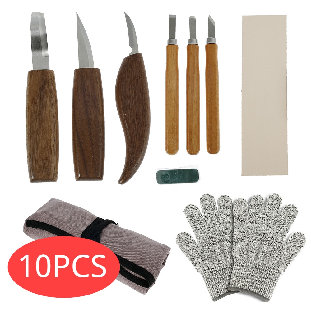 10Pcs Wood Carving Chisel Knife Kit Carpenter Beginners Woodworking Whittling Cutter Gouges Wood Carving Chisel Hand Tools Set