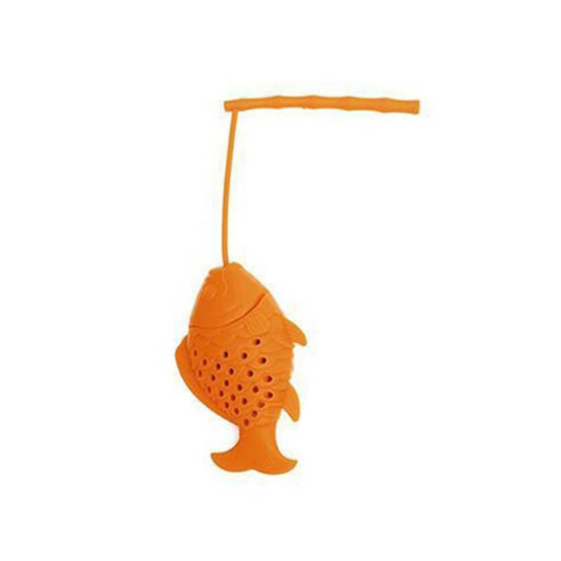 Silicone Tea Infuser FIsh Shaped Tea Strainer Kitchen Supplies Non-toxic Teapot Accessory: Orange