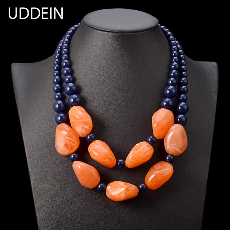 UDDEIN bohemian maxi necklace women double layer beads chain resin gem vintage statement choker necklace & pendant jewellery