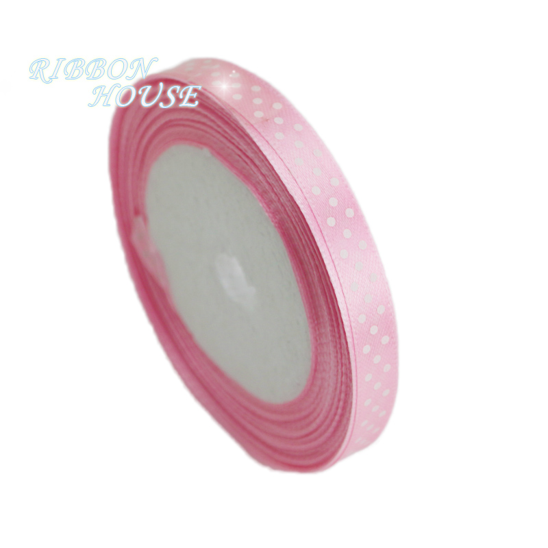 (25 Yards/Roll) 10Mm Dots Gedrukt Cartoon Satijnen Lint Wrap Decoratie Linten: Roze