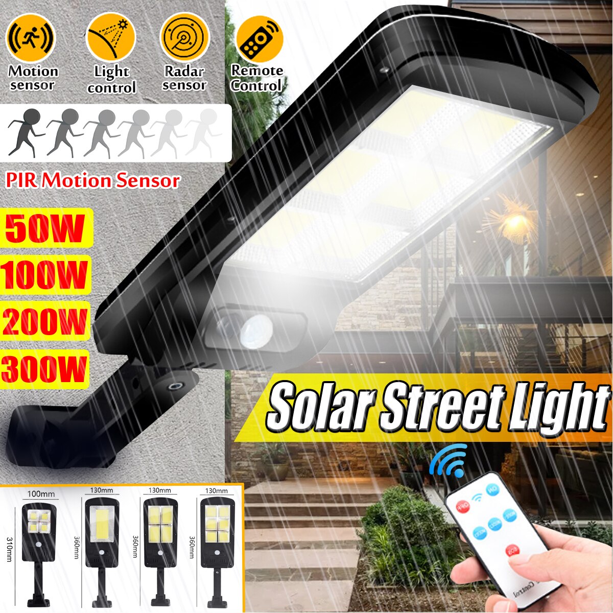 Solar led gadelys cob sensor væglampe infrarød bevægelsessensor 50/100/200/300w udendørs belysning havelampe led lys