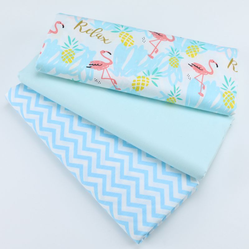 Tissu en coton frais 160CM * 50CM | Tissu à chevron, motif de dessin animé rose bleu, flamand rose ananas, tissu à coudre, bricolage, literie de lit, coussin de berceau