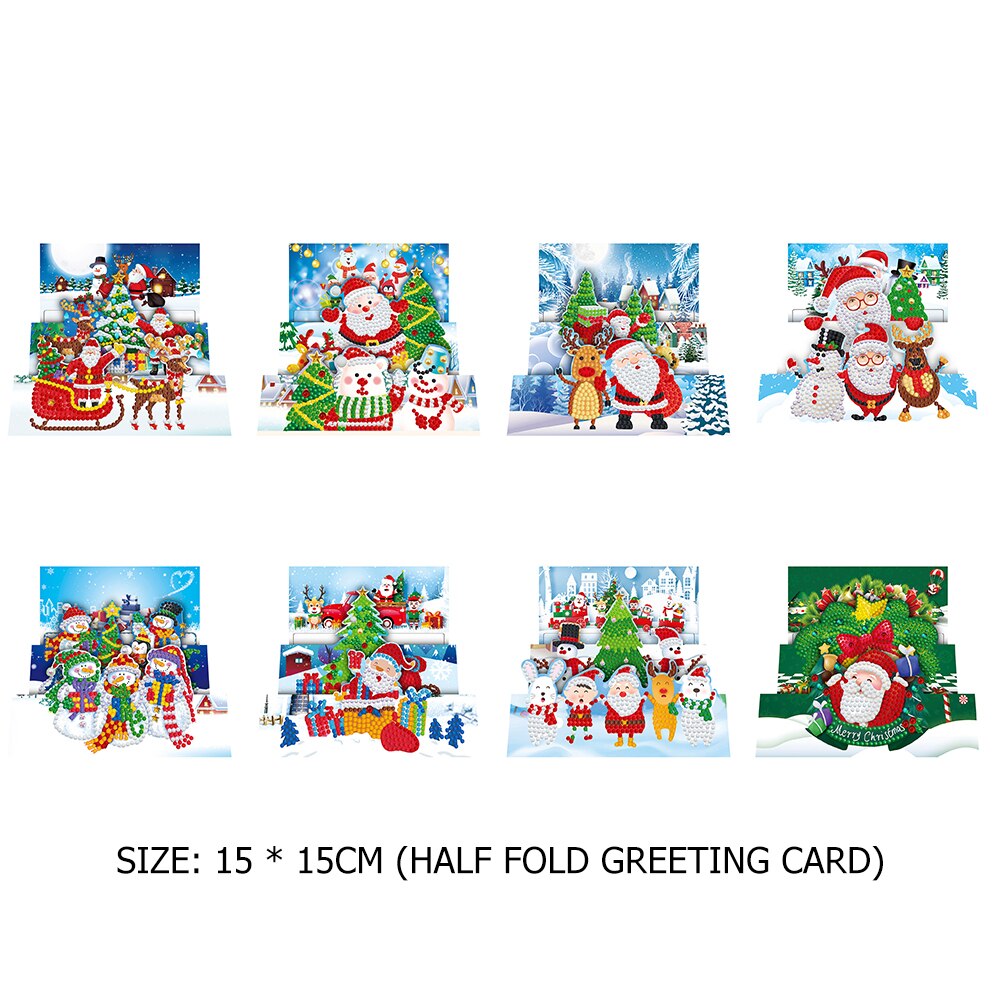 8Pcs DIY Xmas Diamond Painting Greeting Card Kits Santa Claus Special-shaped Diamond Drawing Cross Stitch Postcards: 8Pcs A