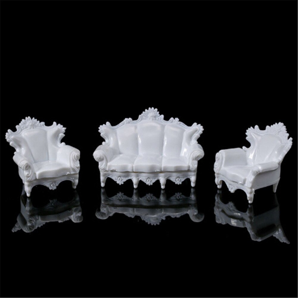 4pcs Dolls Acce White DIY 1/25 Dollhouse Miniature Living Room Antique Sofa Set Tea Table Settee Model for Kids Classic Toy