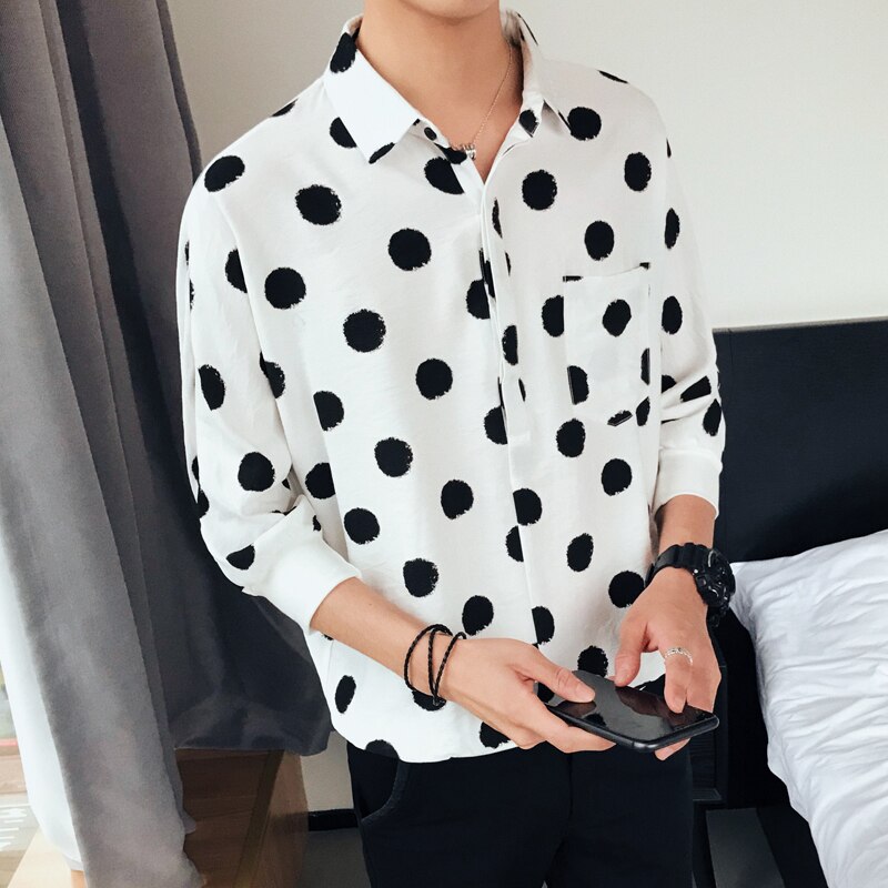 Camiseta de dibujo de lunares para hombre, de verano, informal, holgada, manga corta, enrolladas,