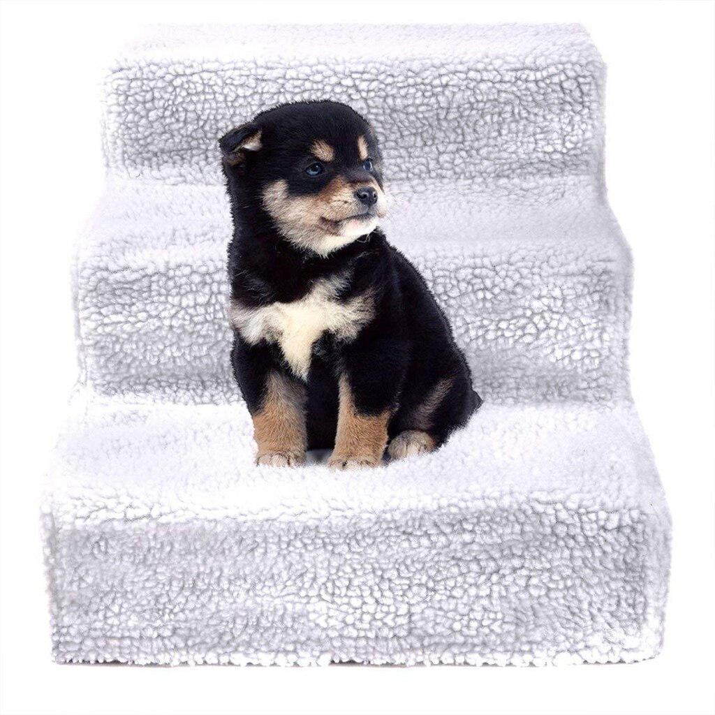 Pet Dog Ladder Step Soft Stairs Puppy Ramp Foam Platform for High Bed: White