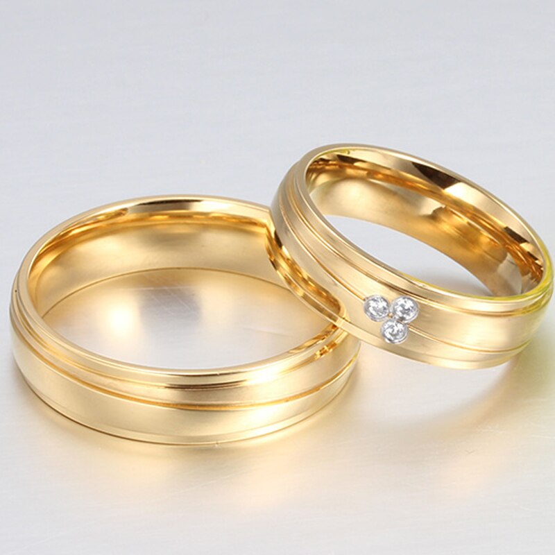 10Stck/viele Gold-Farbe Paar Ring mit AAA+ CZ rostfrei Stahl Engagement zur Verfügung stellen mischen Größe