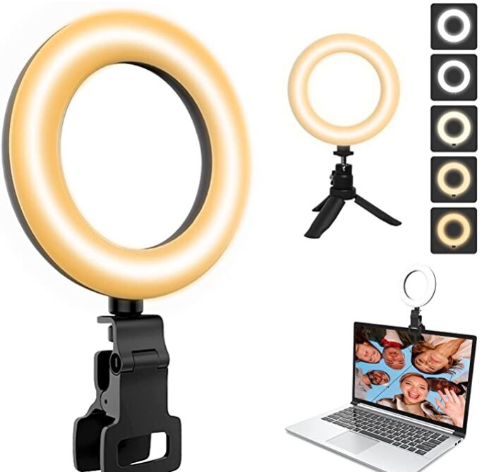 Broadcast Laptop LED Ring Bracket Fill Light with Clip Tripod Lighting for Online Class Video Live Make-Up Selfie Light Tiktok: Default Title