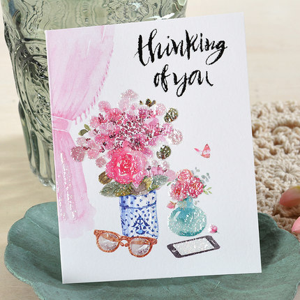 Birthday greetings card mini valentine's day message thank you small CARDS Pink girls CARDS flowers lipstick flamingos: style 2