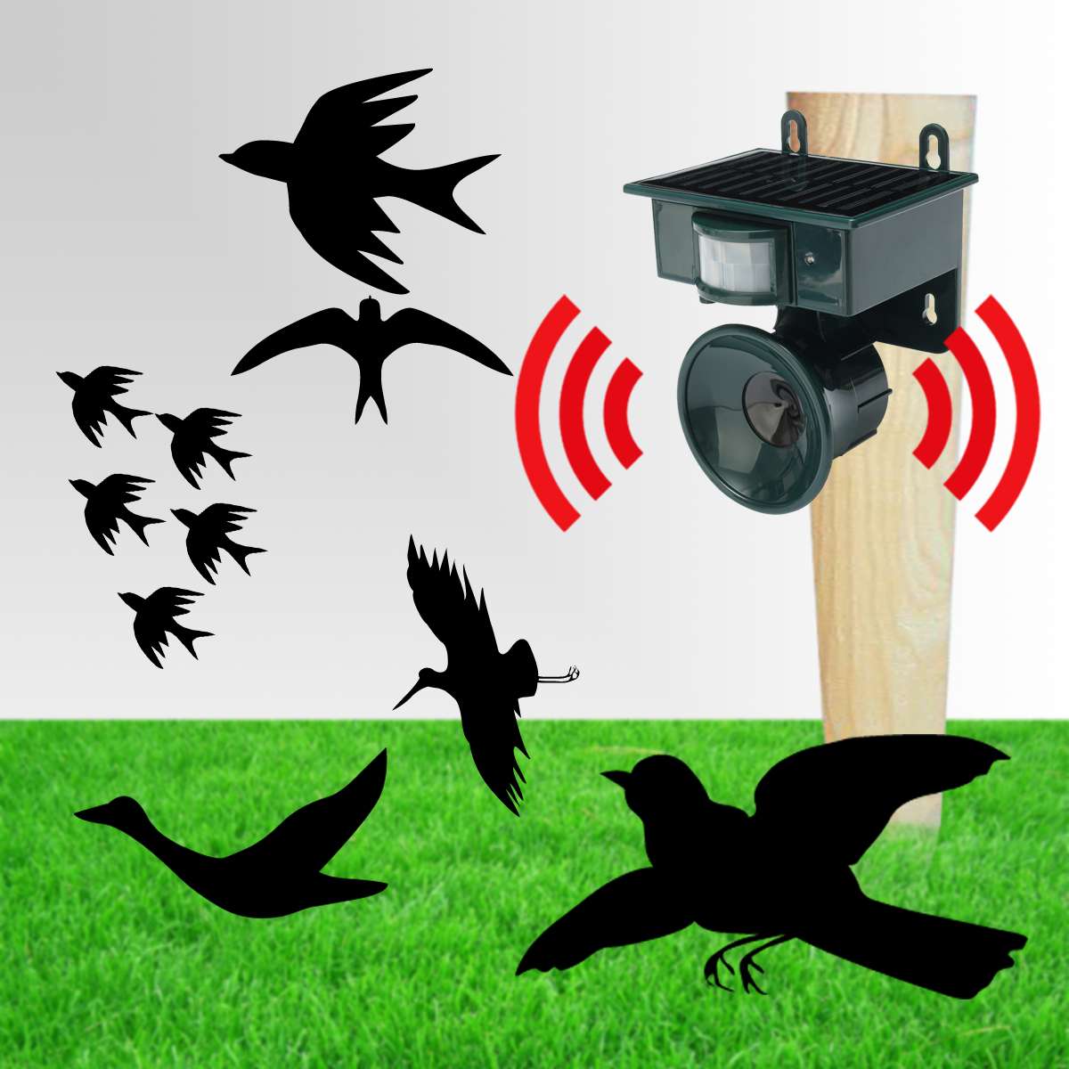 Repelente solar ultra-sônico ao ar livre solar animal pássaro repelente pir sensor de movimento repelente scarer assustar animais selvagens longe ferramenta