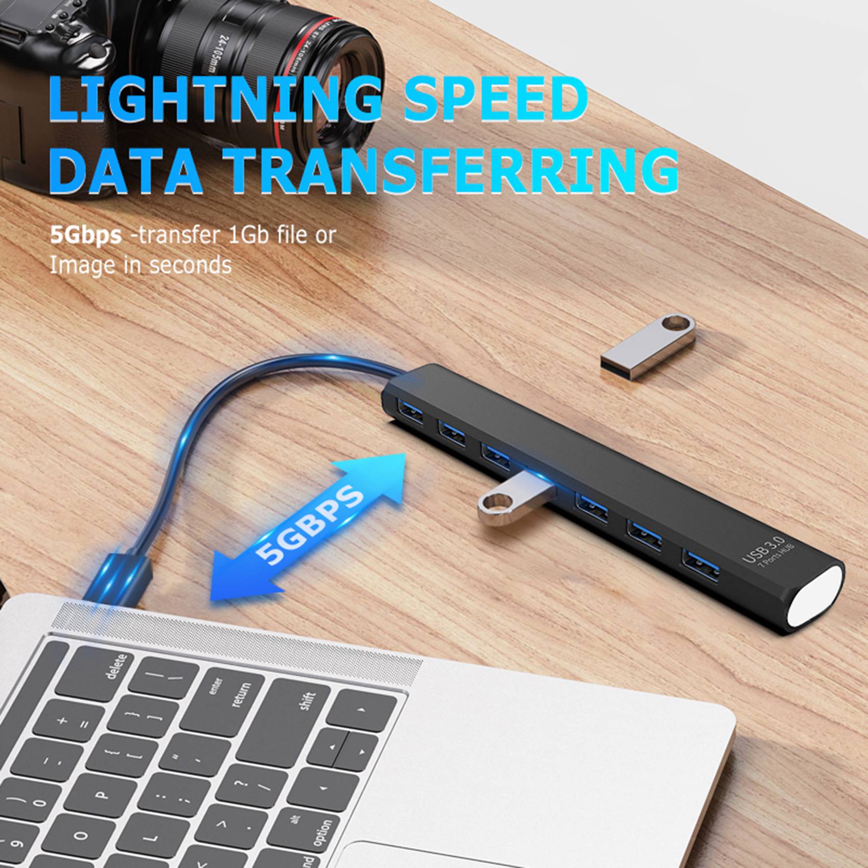 USB 3.0 Hub Adapter 5 Gbps High Speed HUB 7 in 1 Multi Splitter Adapter for Laptop Adapter Computer Accessories