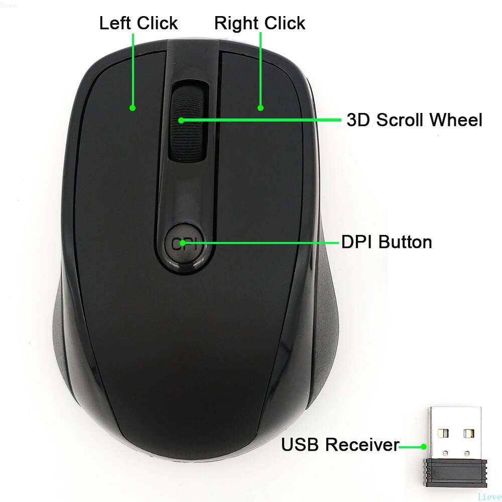 USB Optical Wireless Mouse 2000DPI Adjustable Receiver Optical Computer Gaming Mouse 2.4GHz Ergonomic Mice For Laptop PC Mouse