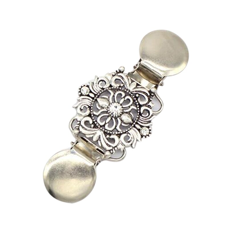 -europese en amerikaanse kleding klassieke bloemen kristal ingelegde kleding clips vrouwen vest trui blouse speld sjaal broche: Antiek zilver