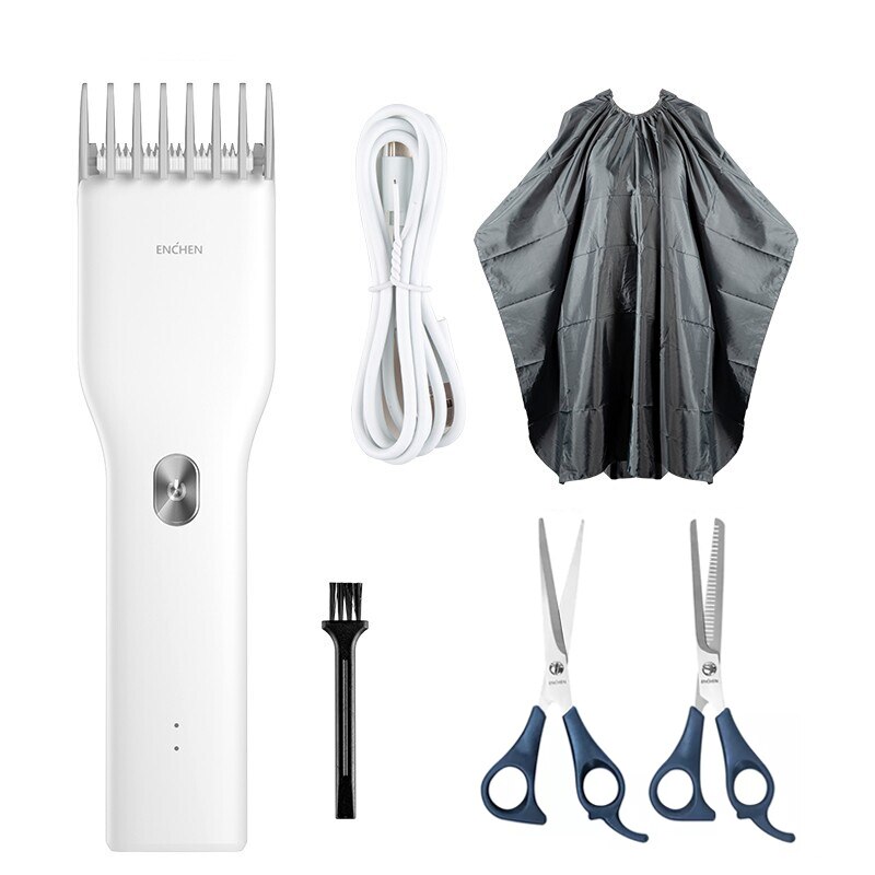 ENCHEN Boost USB Electric Hair Clippers Trimmers For Men Adults Kids Cordless Rechargeable Hair Cutter Machine: White Set 3