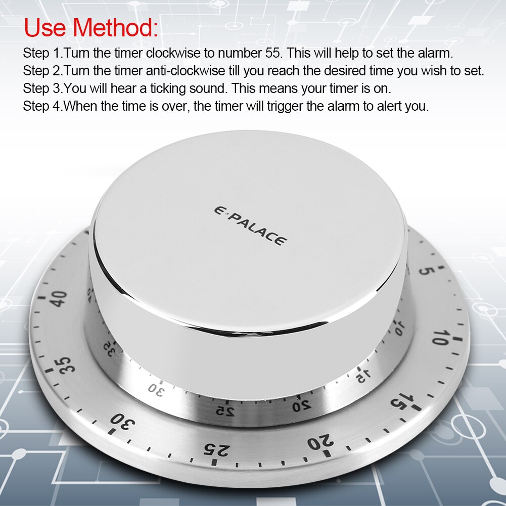 Magnetic Stainless Steel Kitchen Timer Body Mechanical Timer Alarm Cooking Countdown Clock 60 Minutes Kitchen Timer Cooking Tool