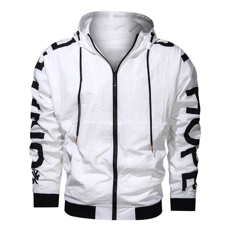 Windbreaker jakke mænd hvid streetwear bomber frakke forår efterår unge mænd hætte hip hop harajuku jakke mænd jaqueta masculina