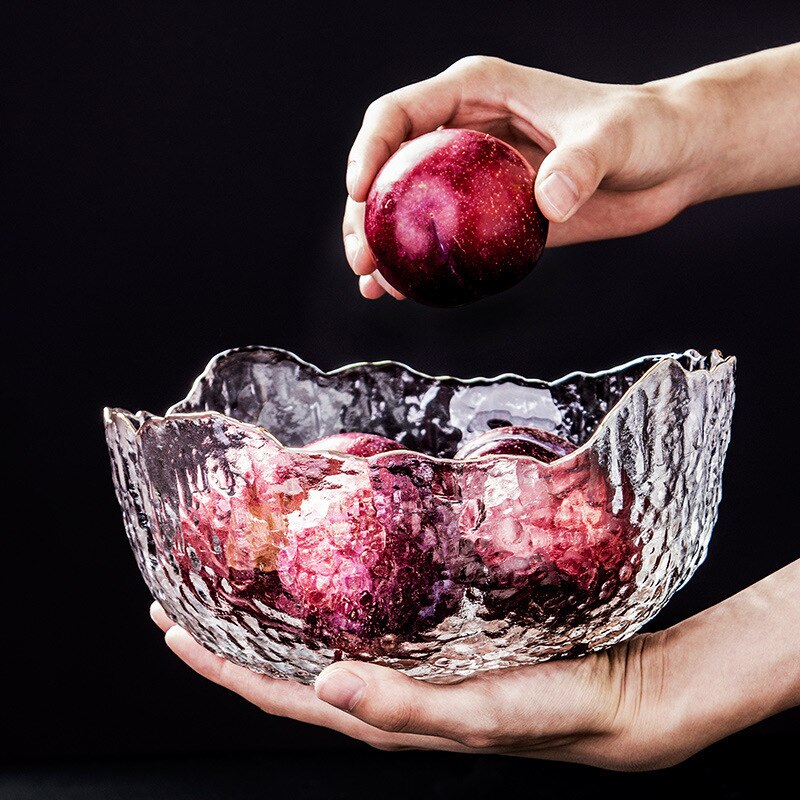 Europeisk stil gylden glassbolle grønnsaker frukt salatskål glass originalitet hammerformet dessertskål