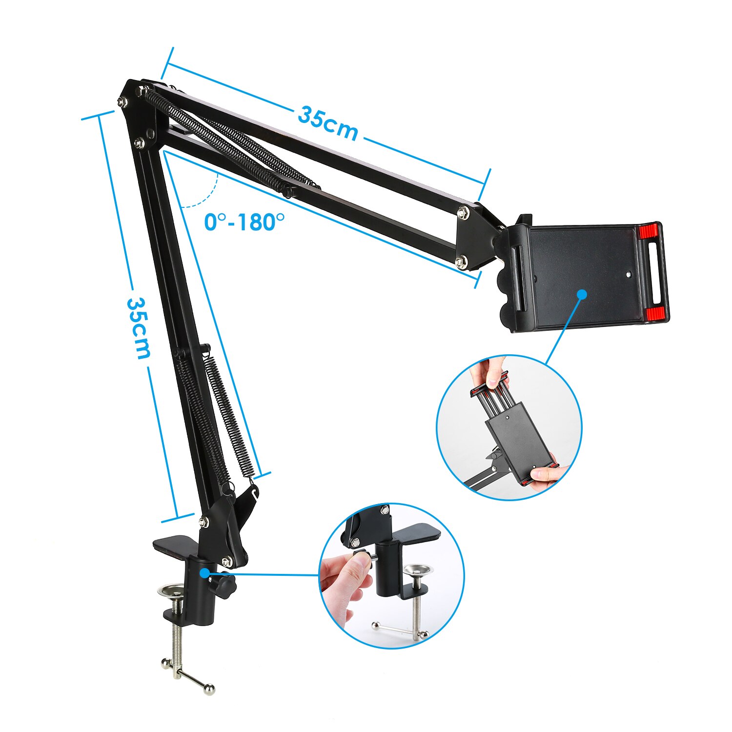 Long Arm Stand for iPhone iPad Samsung 360 Degree Rotation Bed Desk Tablet Mount Holder for 6 to 11inch Mobile Phone Tablet