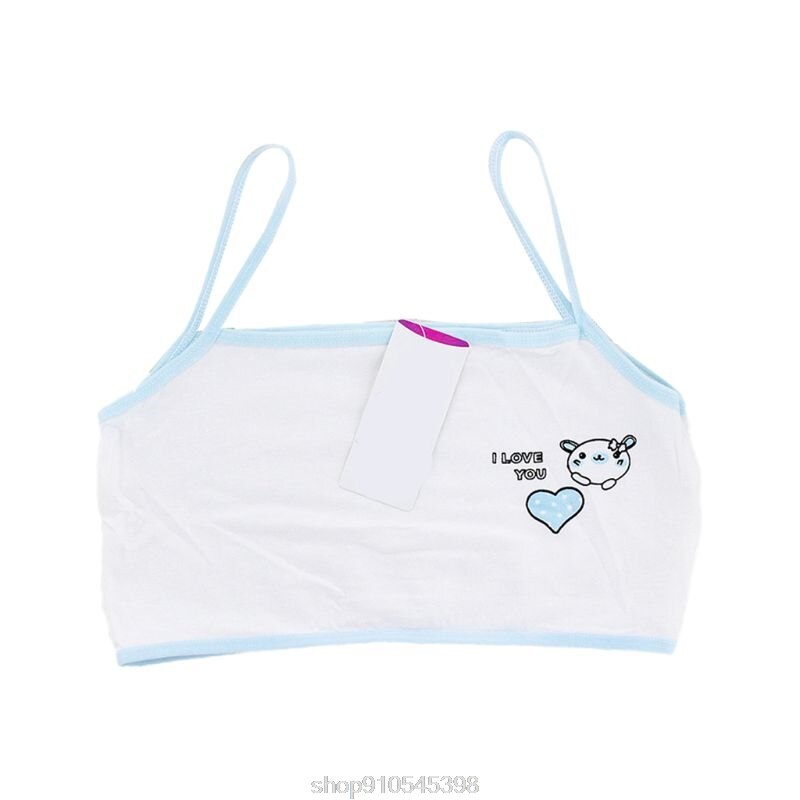 Young Girls Training Bra Bear Heart Printed Cotton Underwear Teenager Puberty Single Layer Bralette 6-14T N09 20: Light Blue