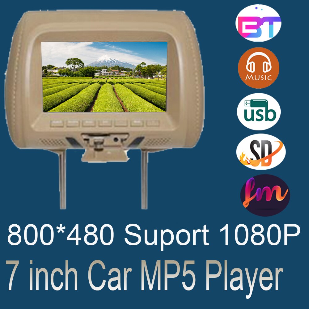 Universal- 7 Zoll Auto Kopfstütze MP4 Kissen Monitor Multimedia Spieler mit Leichter Stecker Adapter USB SD MP5 FM Lautsprecher: Beige