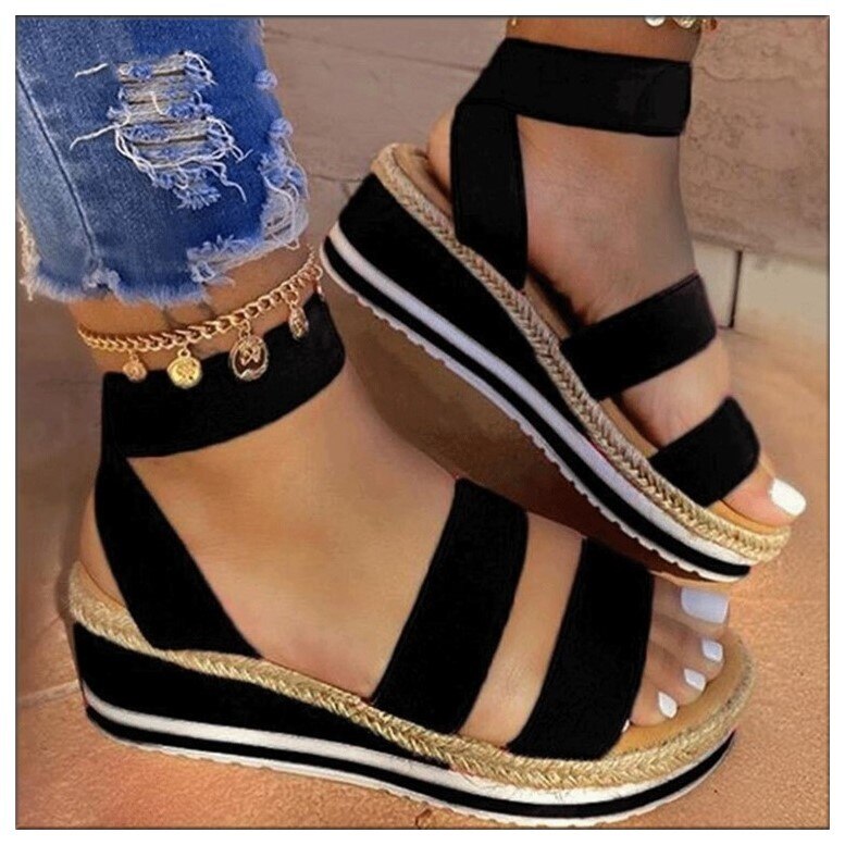 Sandales femmes compensées plate-forme couleur bonbon dames chanvre chaussures dames été décontracté sans lacet sangle croix Cool filles grande taille