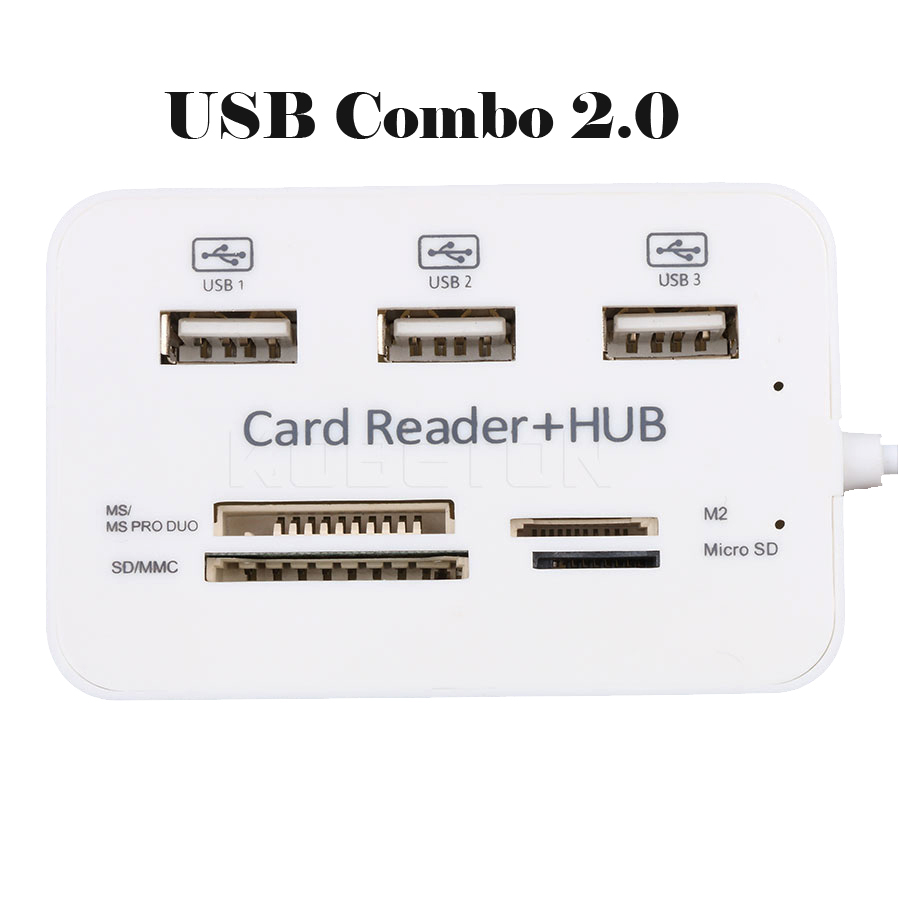 Kebidu High Speed 3.0 Combo 3 Ports USB Hub Card Reader All In One USB 3.0 Hub For PC Computer Accessories Notebook: white