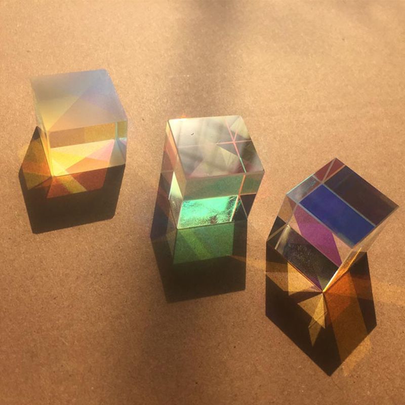 Colorful Combiner Splitter Cross Dichroic Cube RGB Prism Optical Glass Triangular Prism for Teaching Light Spectrum Physics 20mm