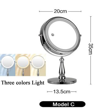 Big Size 8Inch Dubbelzijdig Vanity Make Geleid Spiegel 3X Vergroting, 3 Kleuren Touch Control, tafelblad Cosmetische Spiegel: Mod C -Three color