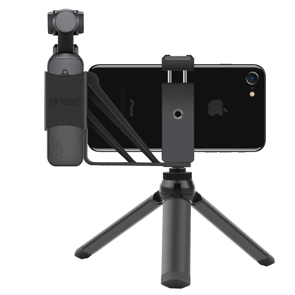 Trépied en métal pour Selfie, pour DJI Osmo Pocket/Pocket, 2 adaptateurs de support de téléphone, accessoires de caméra à cardan portable pliable: black tripod