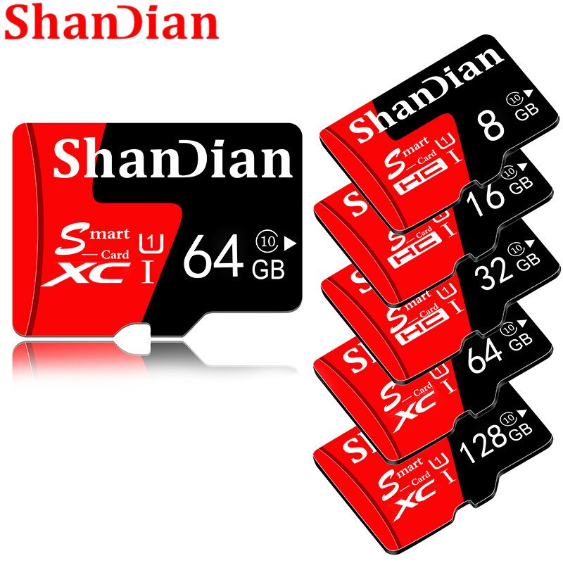 SHANDIAN-tarjeta Micro SD roja para teléfono móvil, memoria de expansión de capacidad, 8GB, 16GB, 32GB, 64GB, 128GB, gratis, viene con adaptador de tarjeta SD