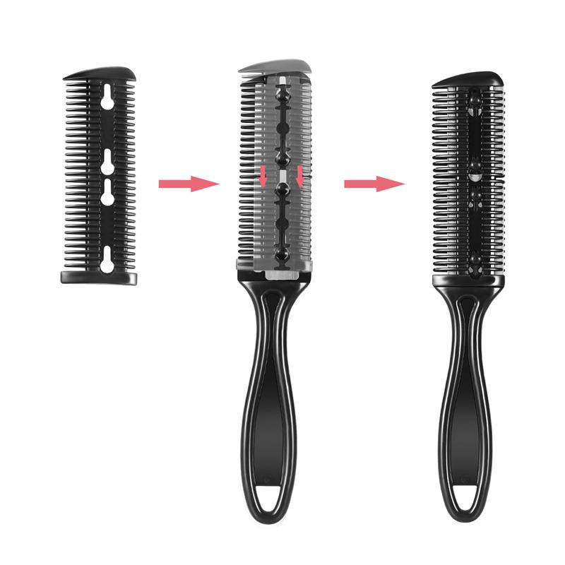 3 pièces coupe-cheveux peigne Double côté coupe de cheveux ciseaux lame en métal rasoir en plastique peigne coupe-cheveux tondeuse avec lame en acier inoxydable