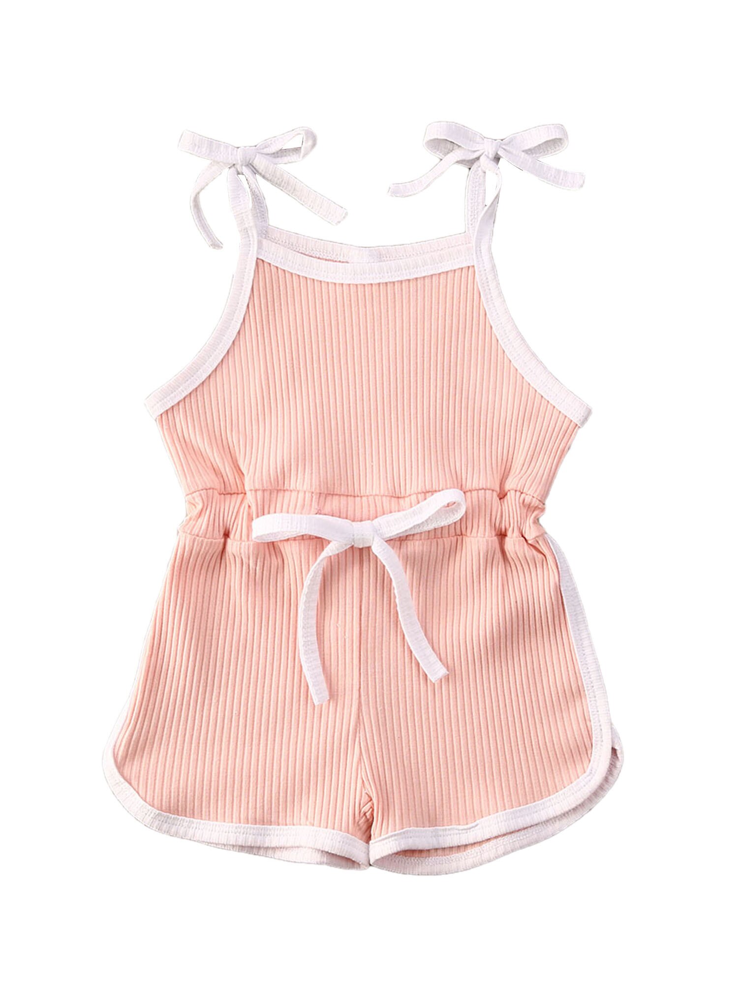 Summer Infant Baby Girls 12M-6T Rompers Overalls Solid Sleeveless Belt Jumpsuits Lovely Clothes 4 Colors: Pink / 18M