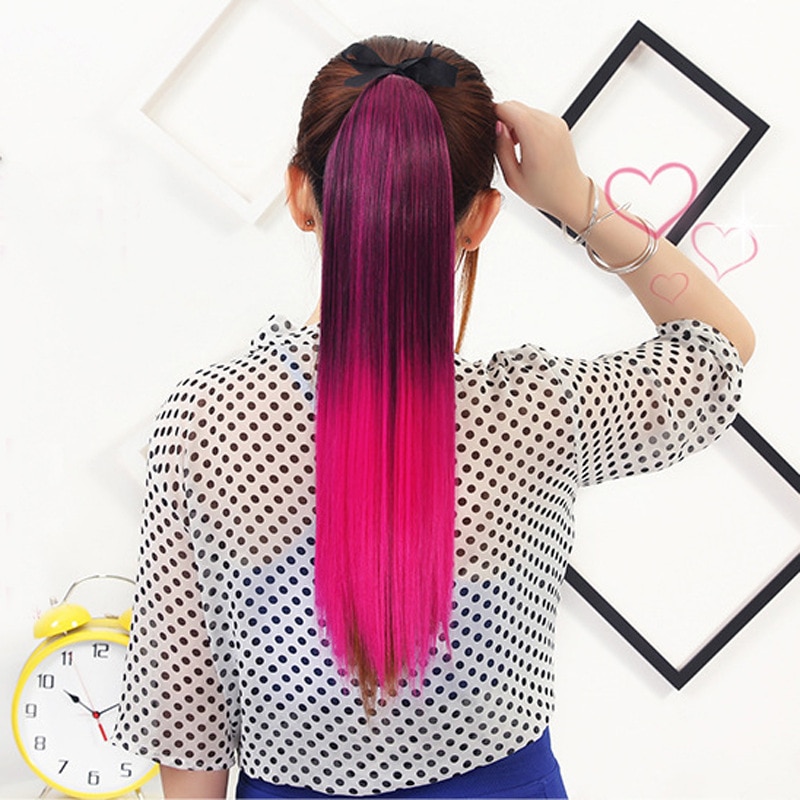 ZM largo degradado recto cordón coleta Natural pelo pieza Clip sintético Cola de Caballo extensiones de cabello de alta temperatura de fibra