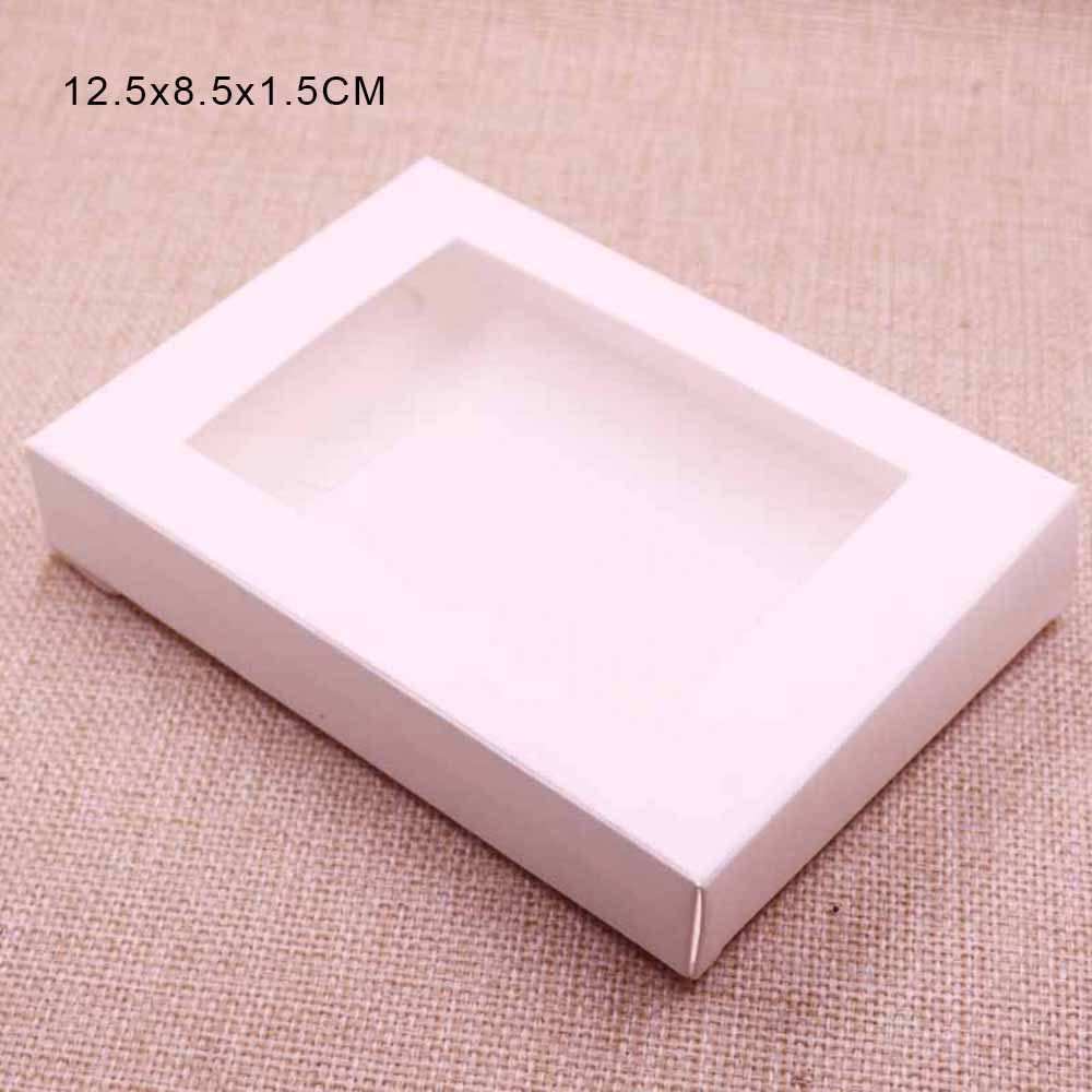 5 stk diy papirboks med vindue hvid / sort / kraftpapirkasse kageemballage til bryllupshjemfest muffinemballage: Hvid / 17.5 x 13.5 x 3.5cm