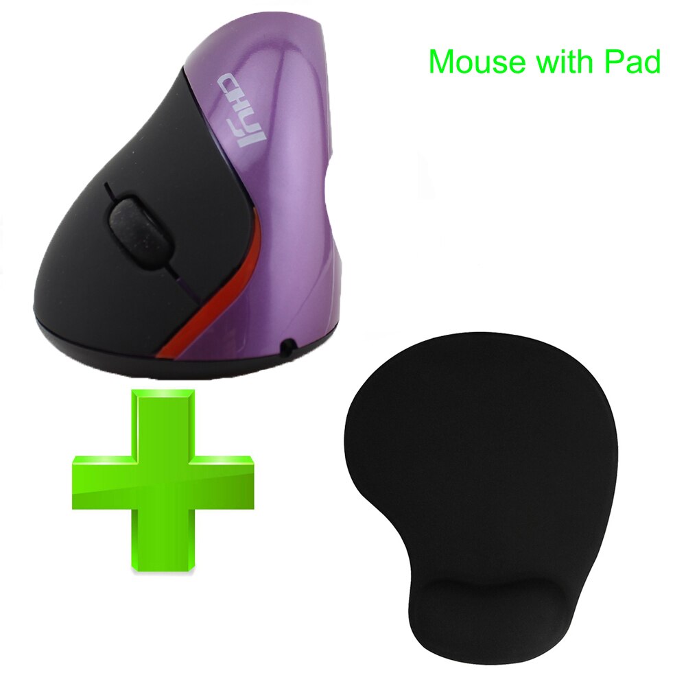 CHYI Wireless Vertical Mouse Ergonomic 1600DPI Optical Muase Rechargeable USB Computer Mice With Mouse Pad For Laptop Gamer PC: Purple Mouse And Pad