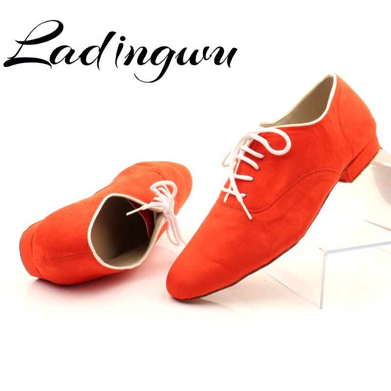 Ladingwu-zapatos de baile de salón para hombre, calzado moderno de ante rojo, zapatos de baile latino,