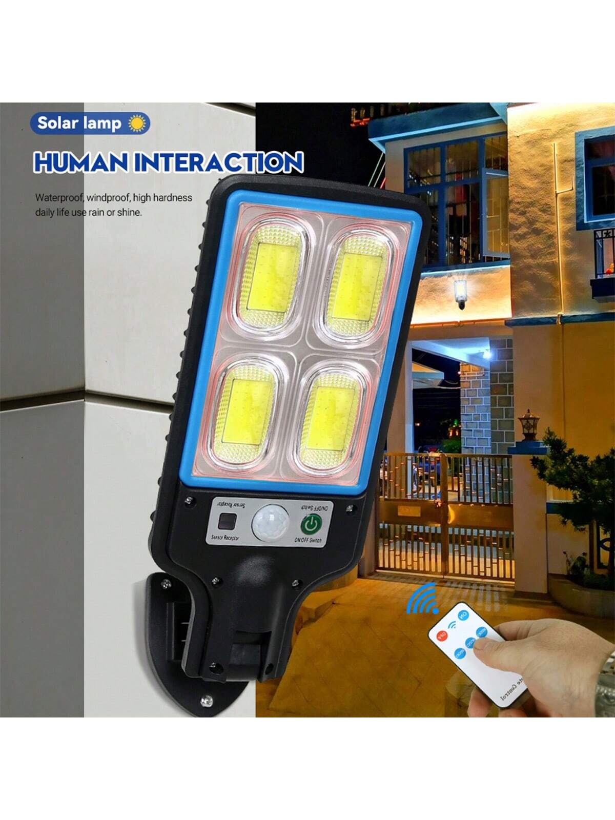 Outdoor Solar COB-straatverlichting met 3-lichtmodus Bewegingssensor Wandlamp Oplaadbare tuin Binnenplaats Yard Path Beveiligingslamp: Warm White