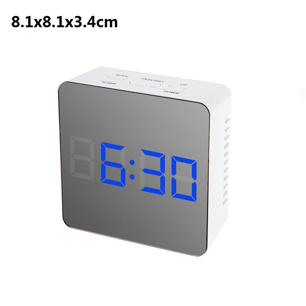 Digital Mirror Alarm Clock LED Display 5Fuctions Button Desk Clock Temperature Calendar Snooze Thermometer with USB 14x50x3.4cm