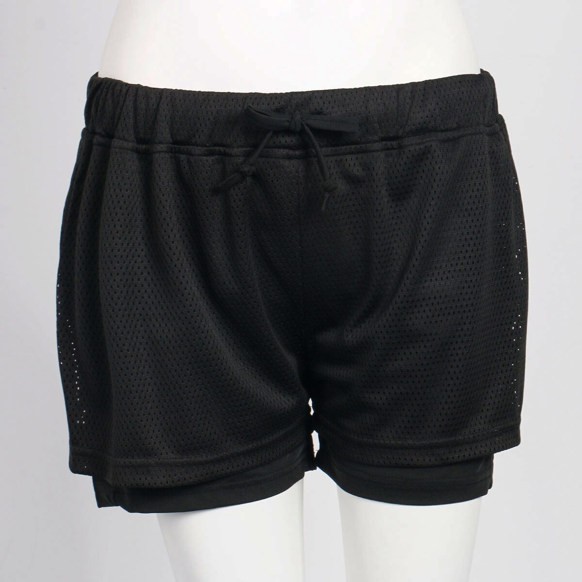 Short de sport en maille 2 en 1 pour femmes, de Gym, de Fitness, d'entraînement, de Jogging, à séchage rapide: Black / M