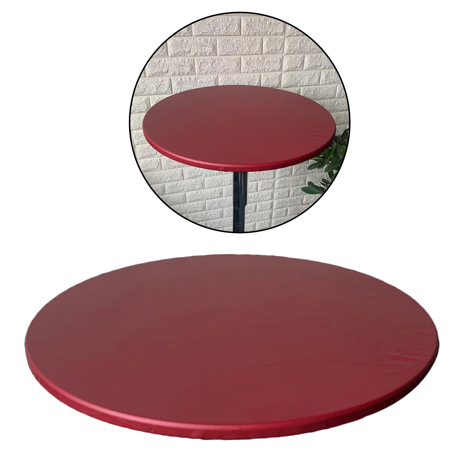 Fitted Polyester Table Cover Waterproof Round Tablecloth with Elastic Edged 60cm: Wine Red