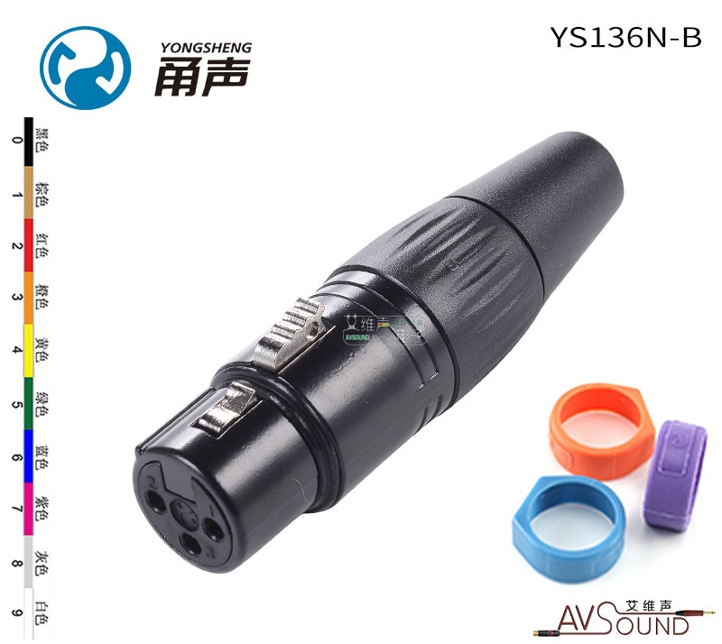 Genuine YONGSHENG (NEUTRIK) YS136N-B Black nickel plated cannon XLR three-core balanced cannon female plug with Color Ring