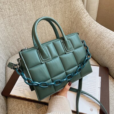 Autumn and winter retro chain handbag PU soft leather women's shoulder messenger bag: Style 2 green