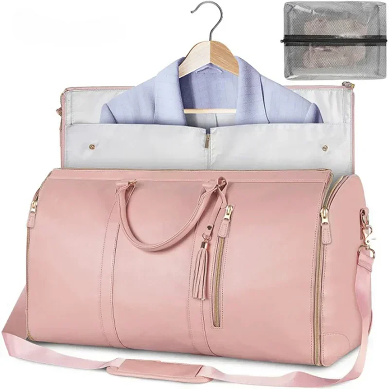, bolsa grande de almacenamiento plegable de PU para traje, bolsa plegable de viaje para mujer, bolsa de ropa práctica, bolsa de lona, bolsa de viaje de negocios para mujer