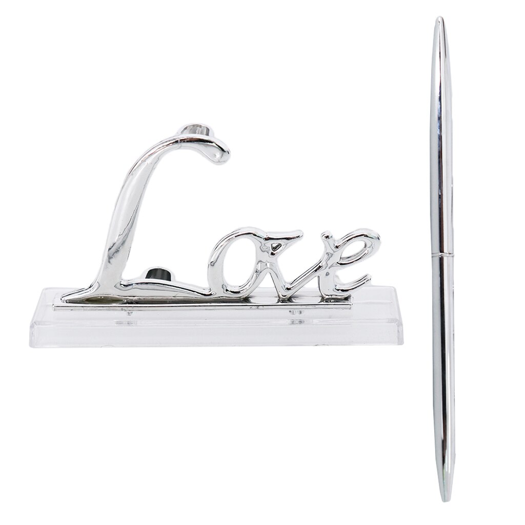 Stylo de signature de mariage avec support d&#39;amour en métal plaqué, ensemble de stylos de fête