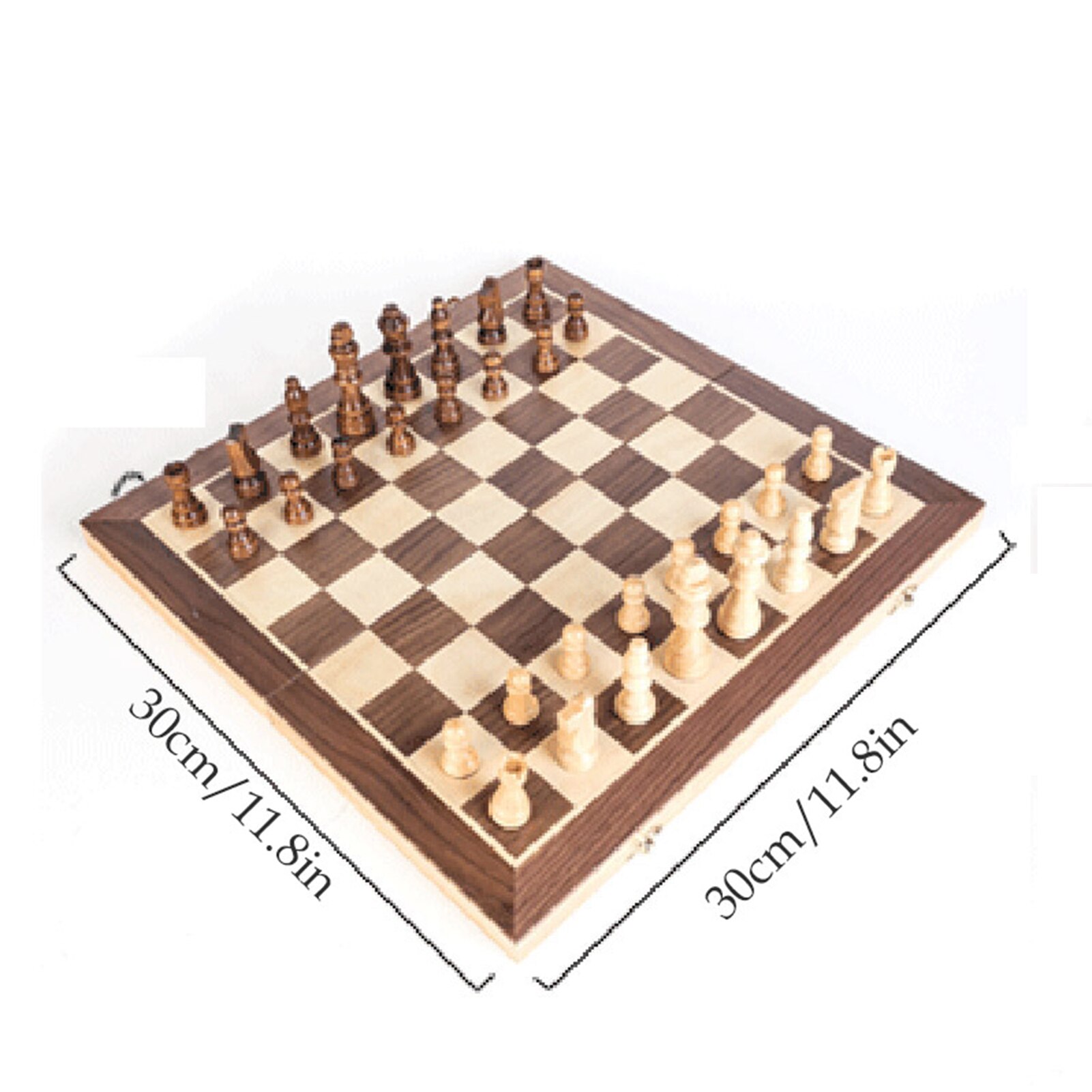 Skakssæt træskakspil foldet skakbræt skakbrikker skakbræt skakbrætspil for voksne: 30cm